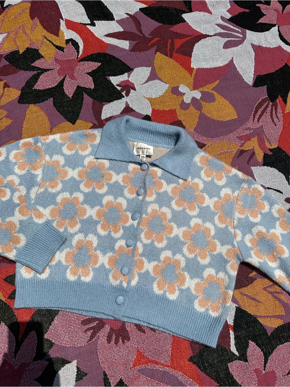 INDUSTRY Retro Floral Cropped Cardigan